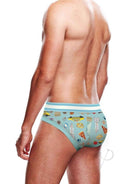 Prowler NYC Brief Blue White Extra Small displayed on a model showcasing its playful print and style from the back.