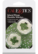 Island Rings Double Stacker Cock Rings Glow in the Dark packaging showcasing stretchy and comfortable rings.