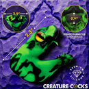 Creature Cocks Master Cobra Silicone Cock Ring Green with striking cobra design and measurements for enhanced pleasure.