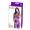 2 Pc bralette and gartered bodystocking lingerie in purple, showcasing stylish design and fit, packaging design shown.