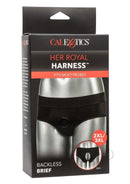 Her Royal Harness Backless Brief XXLarge/XXXLarge Black packaging with an image of harness on model.