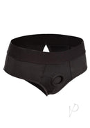 Her Royal Harness Backless Brief XXLarge/XXXLarge Black displayed on a white background, highlighting its stylish design.