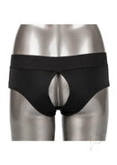 Her Royal Harness Backless Brief XXLarge/XXXLarge Black displayed on a mannequin's back view, highlighting its bold design.