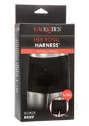 Her Royal Harness Boxer Brief Large/XLarge Black packaging showing the comfortable strap-on harness design.