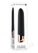 Gender X Gold Standard Silicone Bullet Black Rose Gold with slanted tip and sleek design for targeted stimulation.