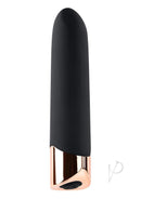 Gender X Gold Standard Silicone Bullet Black Rose Gold with slanted tip and rose gold base, perfect for targeted stimulation.