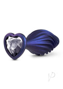 Anal Adventures Matrix Bling Silicone Plug Sapphire Blue with heart-shaped gem and textured design for stimulating pleasure.