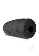 M Elite Platinum Gript Silicone Dual End Masturbator Black side view showcasing its textured design.