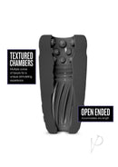 M Elite Platinum Gript Silicone Dual End Masturbator Black with textured chambers and open-ended design.
