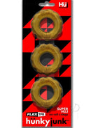 Hunkyjunk HUJ 3 Pack Cockrings Metallic Bronze featuring three stretchy rings for a firmer fit and added style.