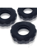 Hunkyjunk HUJ 3 Pack Cockrings Tar Ice, three black max-stretch cock rings designed for stacking and stretching.