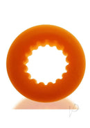 Oxballs Axis Rib Griphold Cock Ring Orange Ice showcasing its ribbed inner rim for better grip and comfort.