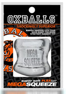 Oxballs Mega Squeeze Ergofit Ballstretcher Clear packaging showcasing its super soft FlexTPR design.