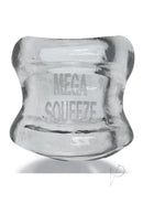 Oxballs Mega Squeeze Ergofit Ballstretcher Clear showcasing its ergonomic design for comfort and secure fit.