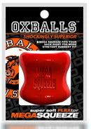 Oxballs Mega Squeeze Ergofit Ballstretcher Red packaging showcasing its soft rubbery design.