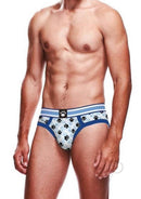 Prowler Blue Paw Brief Small on a model showcasing stylish design and comfort in everyday wear.