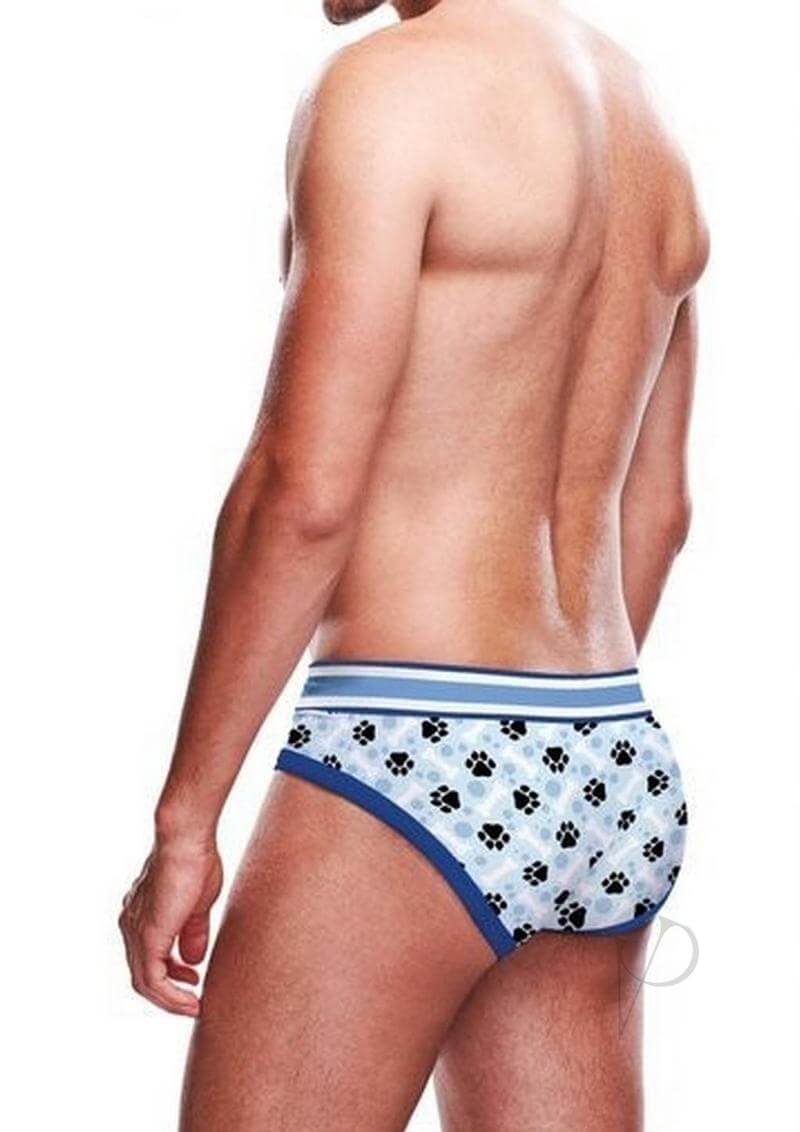 Prowler Blue Paw Brief Small worn by a man showcasing its stylish and comfortable design from the back.