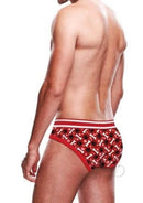 Prowler Red Paw Mens Brief Small showcased on a male model from behind, highlighting its stylish design and fit.