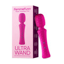 FemmeFunn Ultra Wand Flexible Textured Silicone Vibrator Pink with packaging showcasing its design and features.