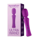 FemmeFunn Ultra Wand Flexible Textured Silicone Vibrator Purple packaging and product display.