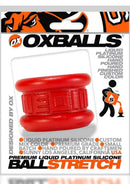 Oxballs Neo Short Silicone Ballstretcher Small Red showcased in premium packaging with liquid platinum silicone details.