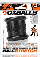 Oxballs Neo Tall Silicone Ball Stretcher Large Black package featuring premium liquid platinum silicone material.