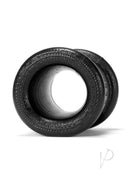 Oxballs Neo Tall Silicone Ball Stretcher Large Black close-up view showing the sleek design and interior.
