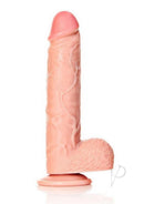 RealRock 9 Inch Straight Realistic Dildo with Balls Vanilla on a white background, showcasing the detailed design.