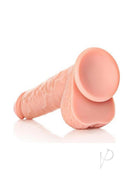 RealRock 9 Inch Straight Realistic Dildo with Balls Vanilla displayed on a reflective surface.