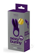 VeDO Sexy Bunny Silicone Couples Cock Ring Deep Purple packaging with bunny ear design and vibration modes.