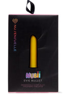 Nu Sensuelle Evie Nubii Rechargeable Silicone Bullet Yellow packaging featuring ergonomic design for focused stimulation.