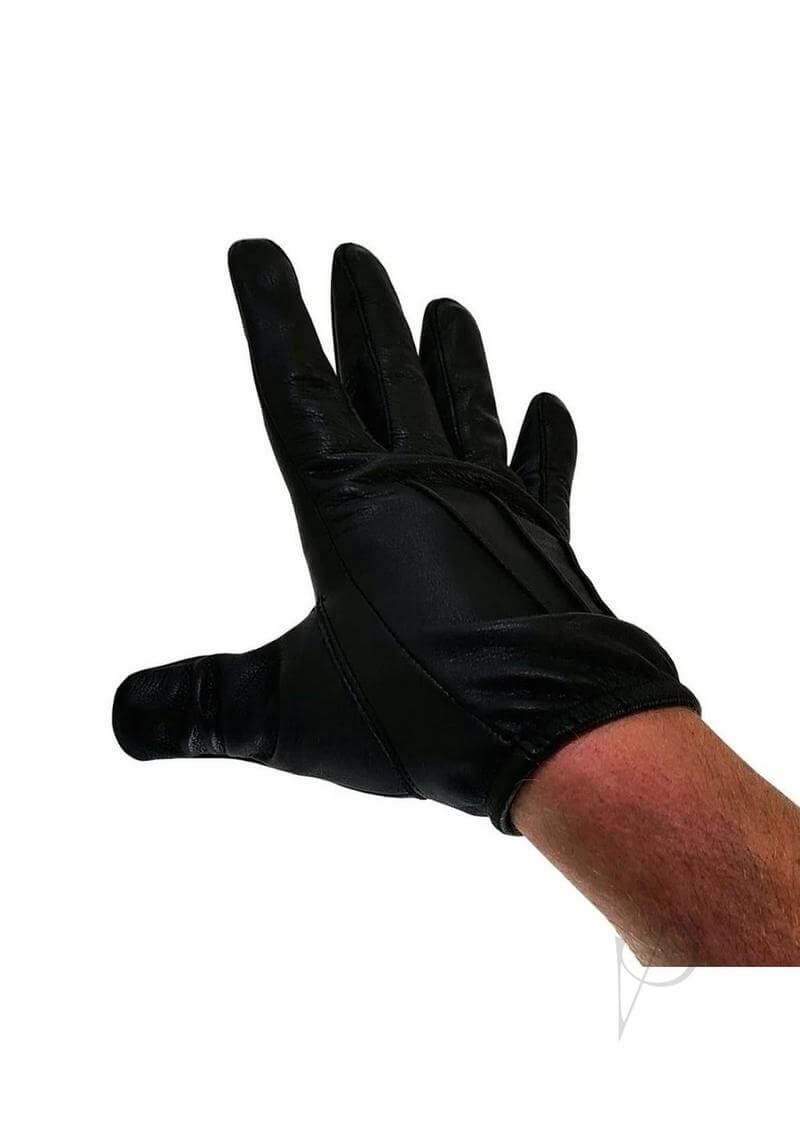 Prowler RED Leather Gloves XLarge Black displayed on a hand, showcasing premium craftsmanship and bold style.