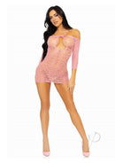 Leg Avenue Seamless Heart Net Keyhole Mini Dress Pink featuring a keyhole cutout and heart net design.