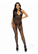 Leg Avenue Rhinestone Fishnet Keyhole Bodystocking Black showcasing a sparkling fishnet design with a keyhole cutout.