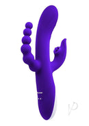 Evolved Lick Me Triple Stimulation Rabbit Vibrator Purple with three motors and textured shaft for varied sensations.