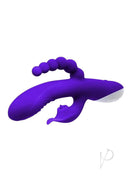 Evolved Lick Me Triple Stimulation Rabbit Vibrator Purple with textured head and curved shaft design.