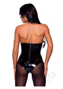 Leg Avenue Vinyl Boned Bodysuit Large Black worn from behind, highlighting its glossy finish and structured design.