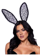 Leg Avenue Ruffle Bunny Ears One Size Black headpiece with lace and ruffle detailing, adding flair to costumes and role play.