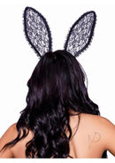 Leg Avenue Ruffle Bunny Ears One Size Black featuring lace and ruffle detail, enhancing any playful costume look.