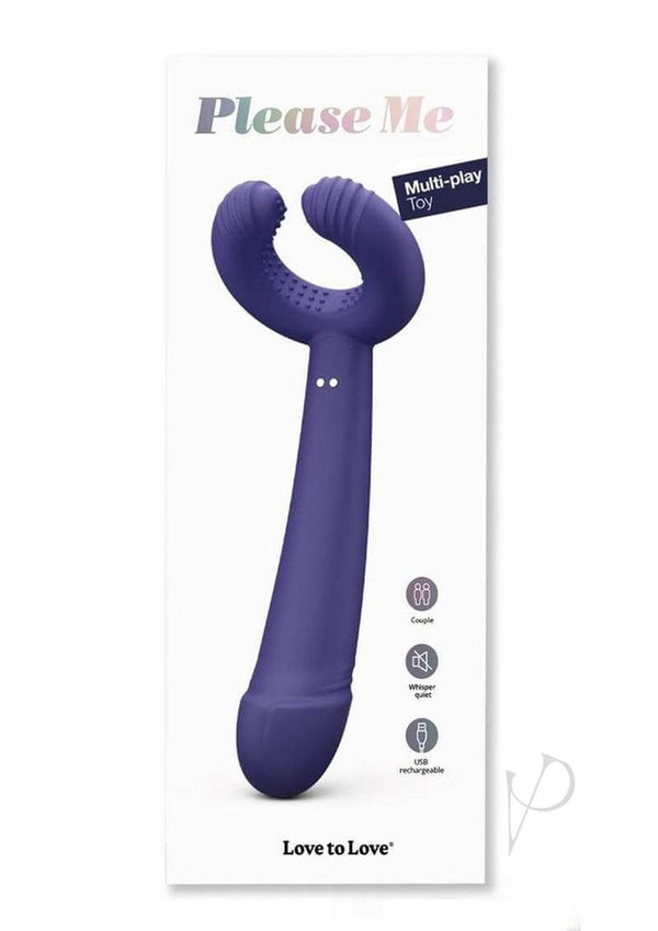 Please Me Rechargeable Silicone Vibrator Moonlight Indigo in packaging, showcasing its unique design and vibrant color.
