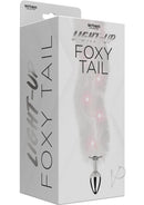 Foxy Tail Silicone Butt Plug White packaging showcasing playful design and light-up features.
