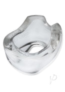 Oxballs Big-D Shaft Grip Cock Ring Clear showcasing its soft, thick design for enhancing bulge and firmness.