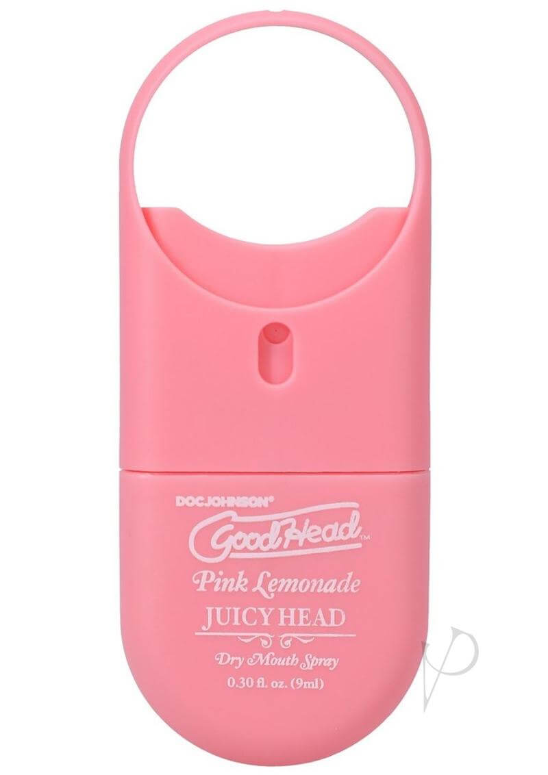 GoodHead Juicy Head Dry Mouth Spray in Pink Lemonade, travel size, 0.30 oz, sugar-free, vegan formula for fresh breath.
