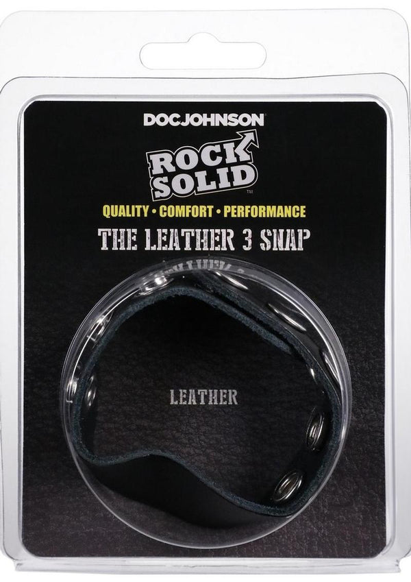 Rock Solid The Leather 5 Snap Adjustable Cock Ring Black, premium leather cock ring for comfort and performance.