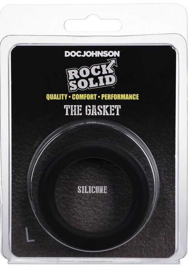 Rock Solid The Silicone Gasket Large Black displayed in packaging, highlighting health-grade silicone construction.