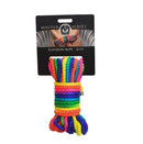 Master Series Bondage Rope 32 ft Rainbow displayed in vibrant colors with packaging, ideal for kinbaku and shibari.