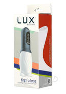 LUX Active First Class Rotating Masturbator Cup Navy/White packaging with ergonomic design and control buttons.
