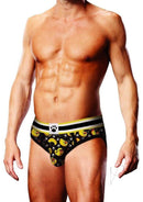 Prowler BDSM Rubber Ducks Brief Black Yellow Medium on a model showcasing a playful and bold underwear design.