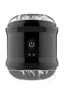 Nasstoys Dynamo Dual End Vibrating Masturbator Cup Black showing sleek design and power button.