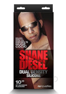 Shane Diesel Silicone Dual Dense Dildo Chocolate packaging showing dual density silicone construction for maximum pleasure.